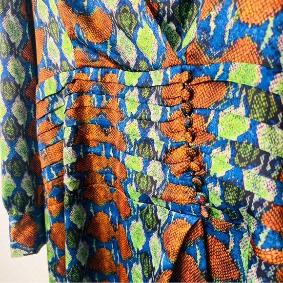 Uterque Snake  Print A Line Long Sleeve Button Midi Dress Brown Green Size Large - Picture 2 of 11